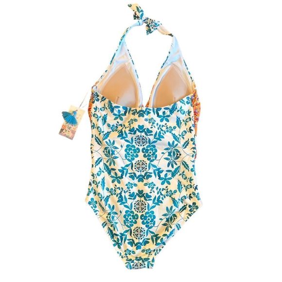 Johnny Was Floral Ellyo Twist Front One-Piece Swimsuit Teal Orange XS - Picture 5 of 13